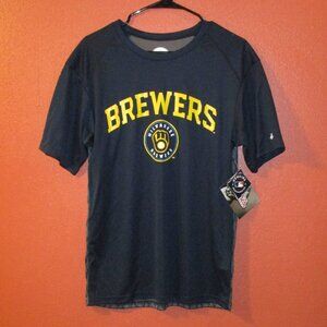 MLB Brewers Shirt NEW Men Small Blue Yellow Gray Short Sleeve Baseball Shirt